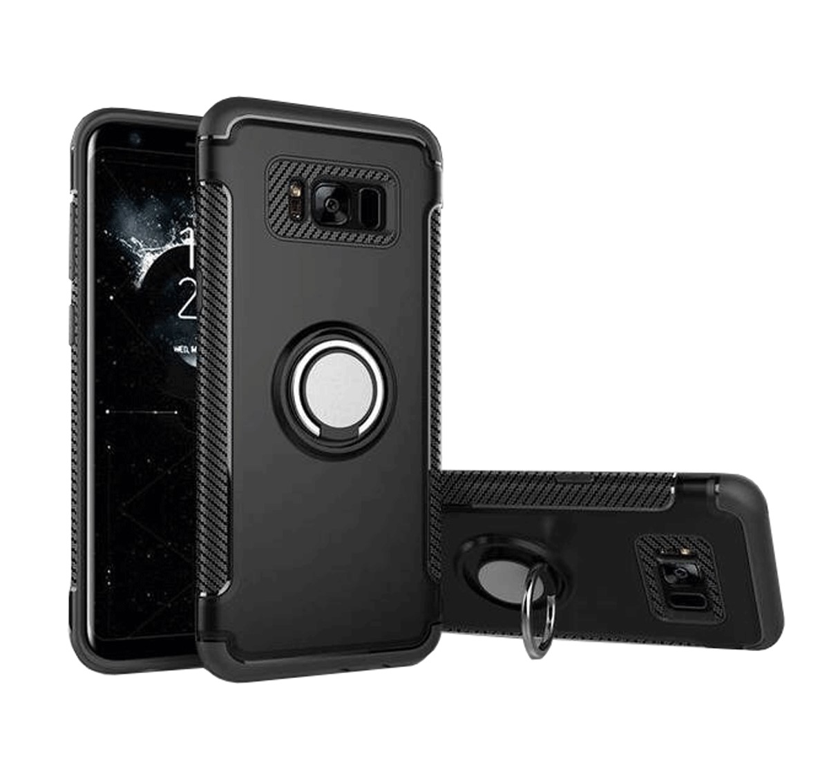 Protectores para celular  para Samsung  S8 Plus Funda reforzada con anillo v1 Negro